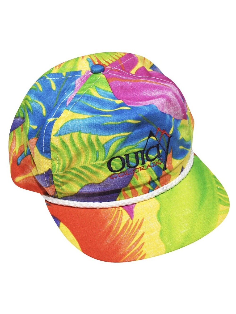 Vintage Quiay Colorado 90s Floral Pattern Print Hawaiian Leather Strap Hat